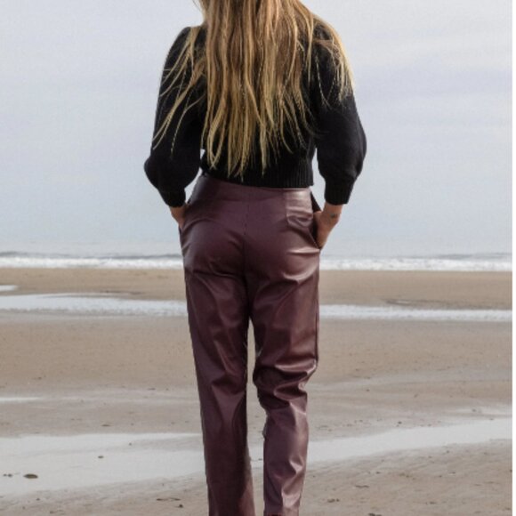 NEW Heidi Merrick Burgundy vegan Leather pants - Picture 4 of 4